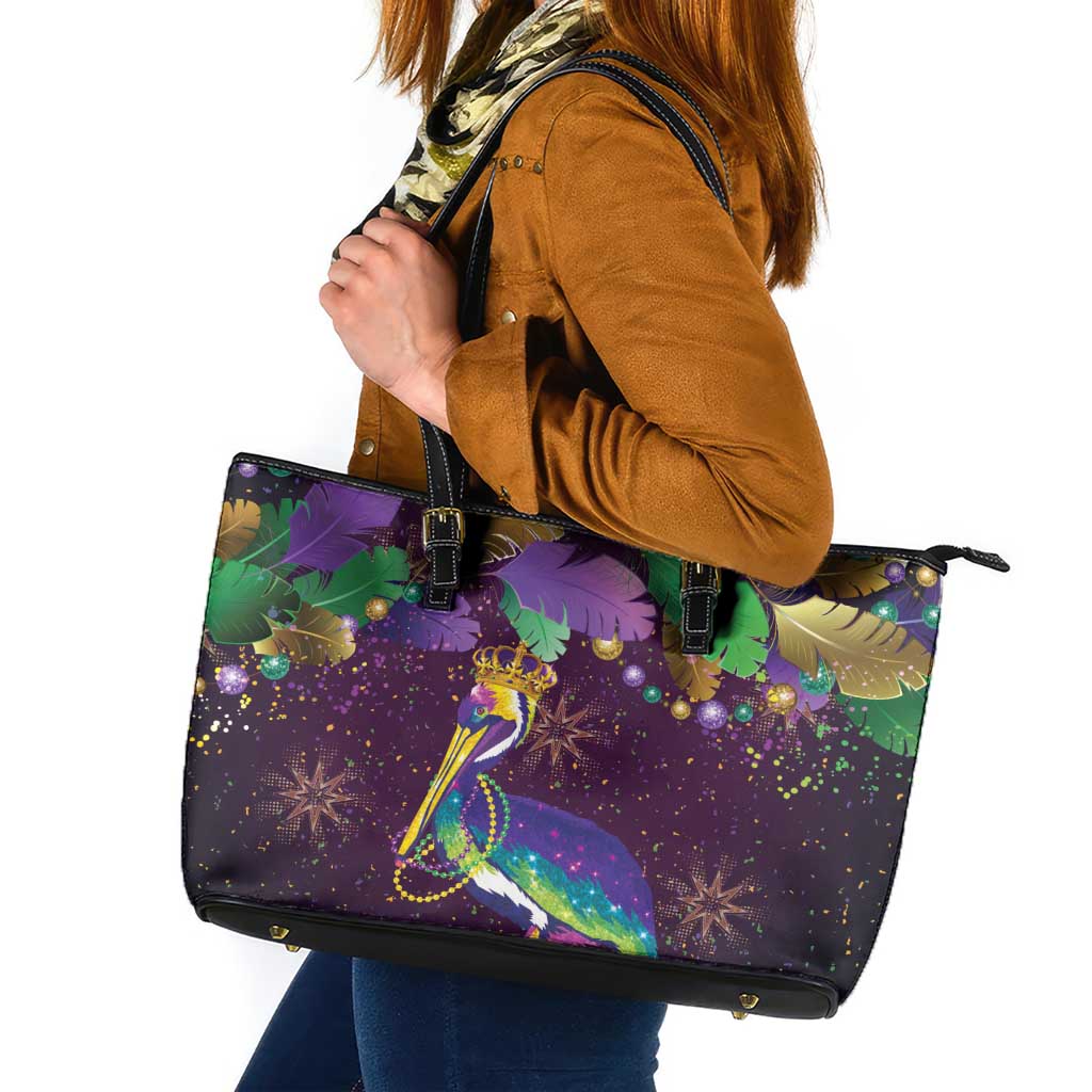 Faux Glitter Funny Mardi Gras Pelican Leather Tote Bag Party Vibes - Wonder Print Shop