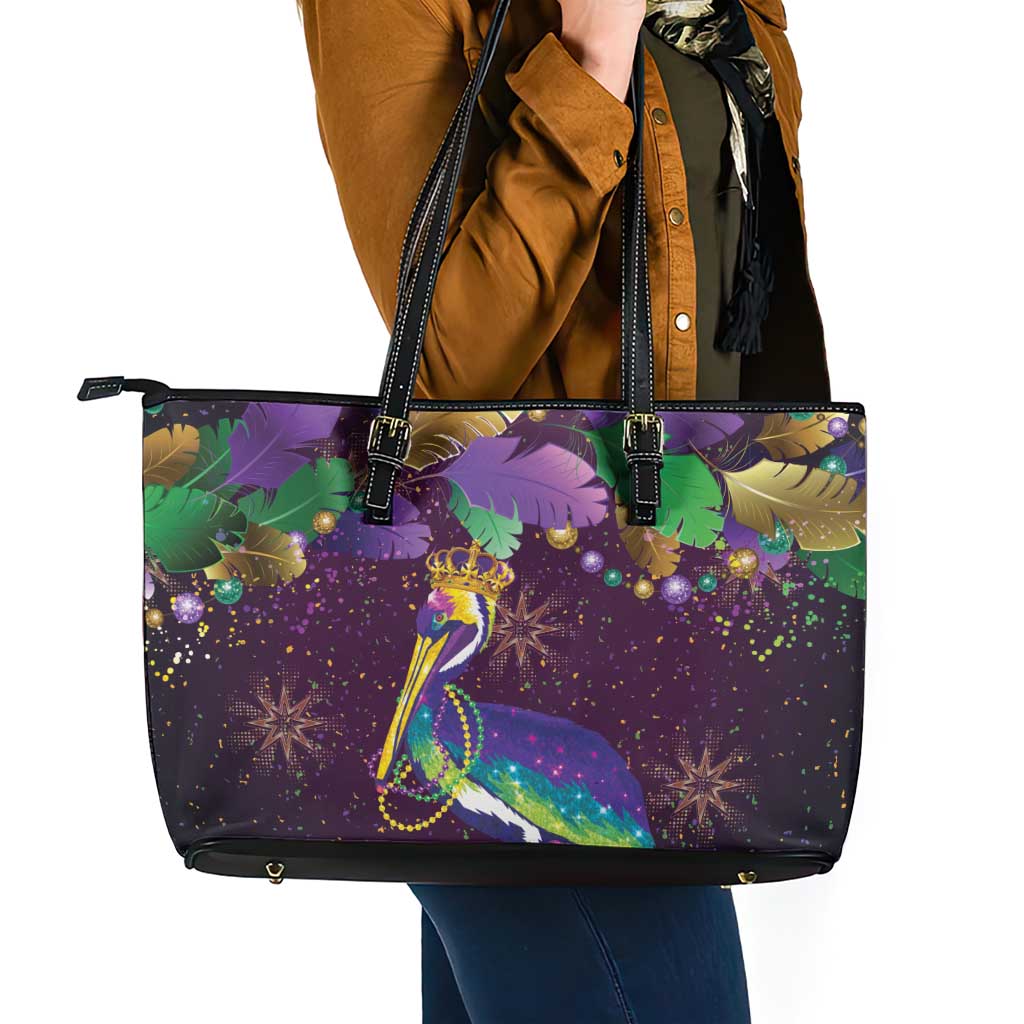 Faux Glitter Funny Mardi Gras Pelican Leather Tote Bag Party Vibes - Wonder Print Shop