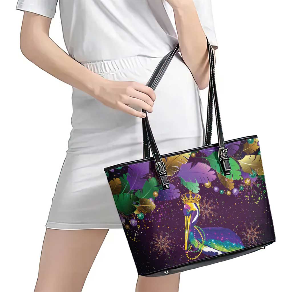 Faux Glitter Funny Mardi Gras Pelican Leather Tote Bag Party Vibes - Wonder Print Shop