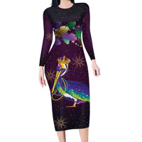 Faux Glitter Funny Mardi Gras Pelican Long Sleeve Bodycon Dress Party Vibes - Wonder Print Shop