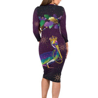 Faux Glitter Funny Mardi Gras Pelican Long Sleeve Bodycon Dress Party Vibes - Wonder Print Shop