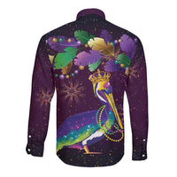 Faux Glitter Funny Mardi Gras Pelican Long Sleeve Button Shirt Party Vibes - Wonder Print Shop