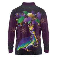 Faux Glitter Funny Mardi Gras Pelican Long Sleeve Polo Shirt Party Vibes - Wonder Print Shop