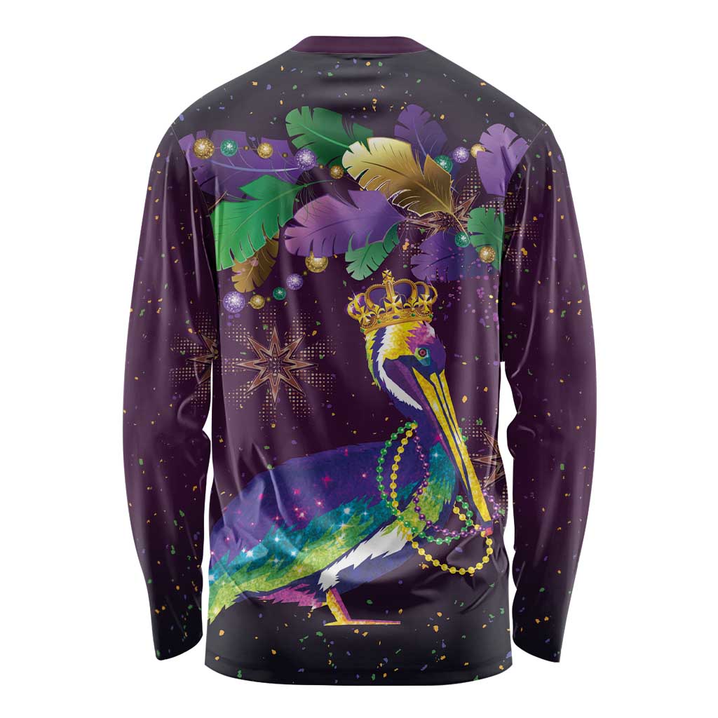 Faux Glitter Funny Mardi Gras Pelican Long Sleeve Shirt Party Vibes - Wonder Print Shop