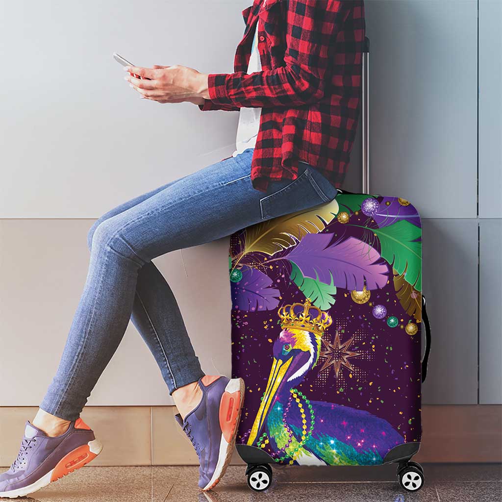 Faux Glitter Funny Mardi Gras Pelican Luggage Cover Party Vibes - Wonder Print Shop