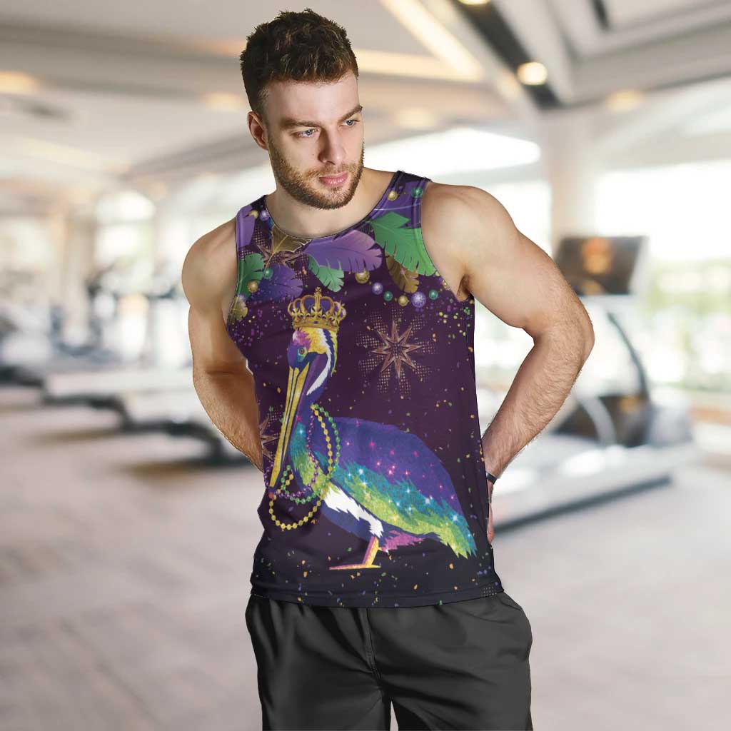 Faux Glitter Funny Mardi Gras Pelican Men Tank Top Party Vibes - Wonder Print Shop