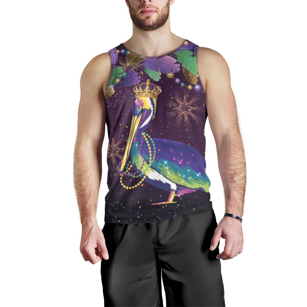 Faux Glitter Funny Mardi Gras Pelican Men Tank Top Party Vibes - Wonder Print Shop
