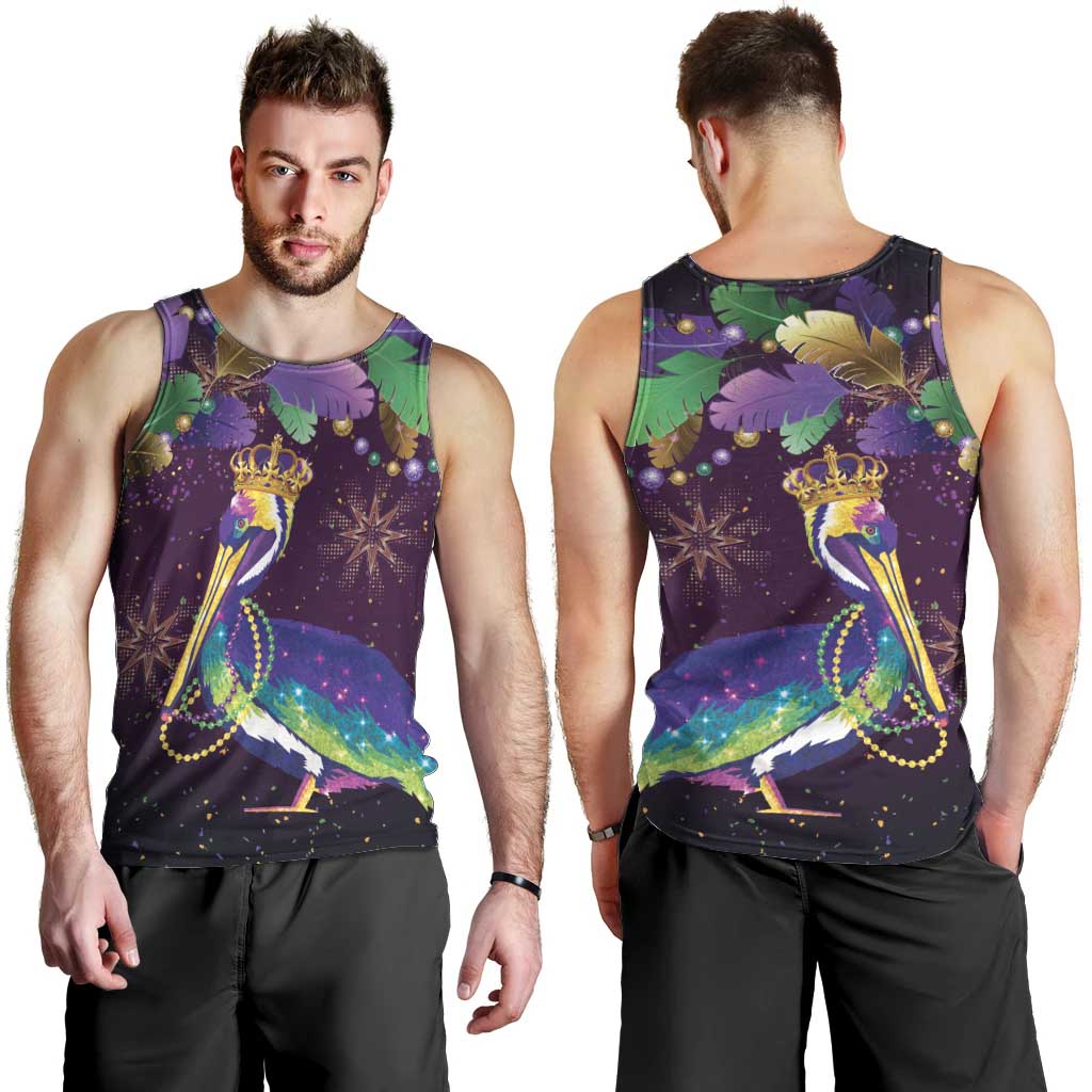Faux Glitter Funny Mardi Gras Pelican Men Tank Top Party Vibes - Wonder Print Shop