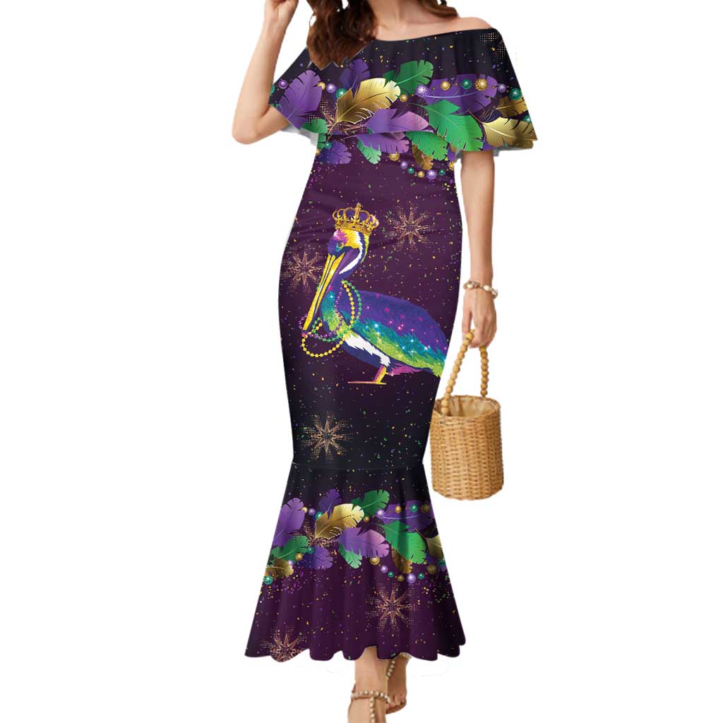 Faux Glitter Funny Mardi Gras Pelican Mermaid Dress Party Vibes - Wonder Print Shop