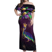 Faux Glitter Funny Mardi Gras Pelican Off Shoulder Maxi Dress Party Vibes - Wonder Print Shop