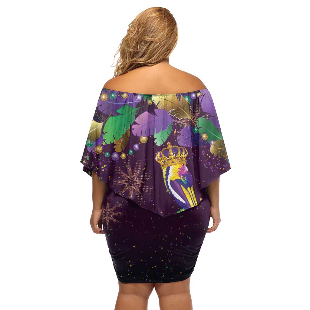 Faux Glitter Funny Mardi Gras Pelican Off Shoulder Short Dress Party Vibes - Wonder Print Shop