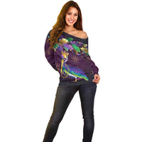 Faux Glitter Funny Mardi Gras Pelican Off Shoulder Sweater Party Vibes - Wonder Print Shop