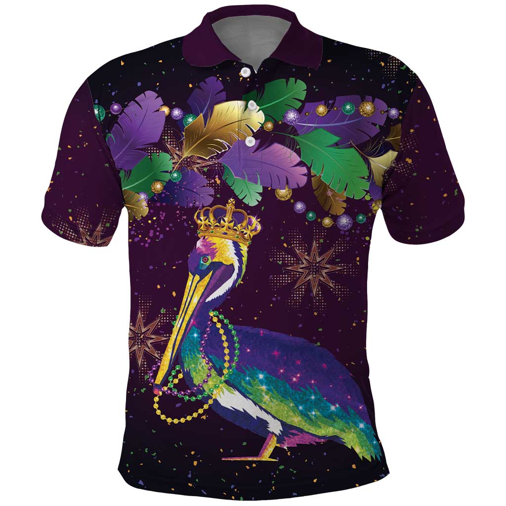 Faux Glitter Funny Mardi Gras Pelican Polo Shirt Party Vibes - Wonder Print Shop