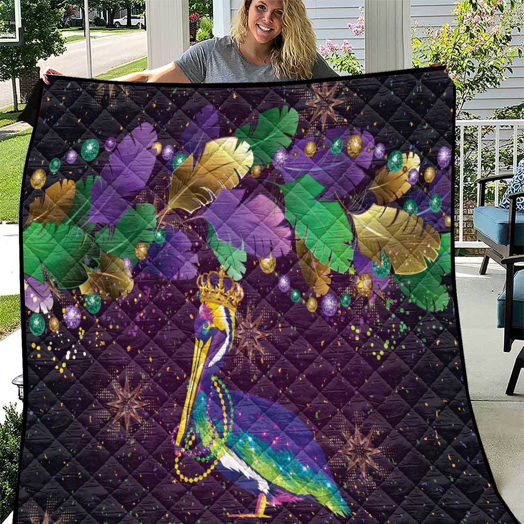 Faux Glitter Funny Mardi Gras Pelican Quilt Party Vibes - Wonder Print Shop
