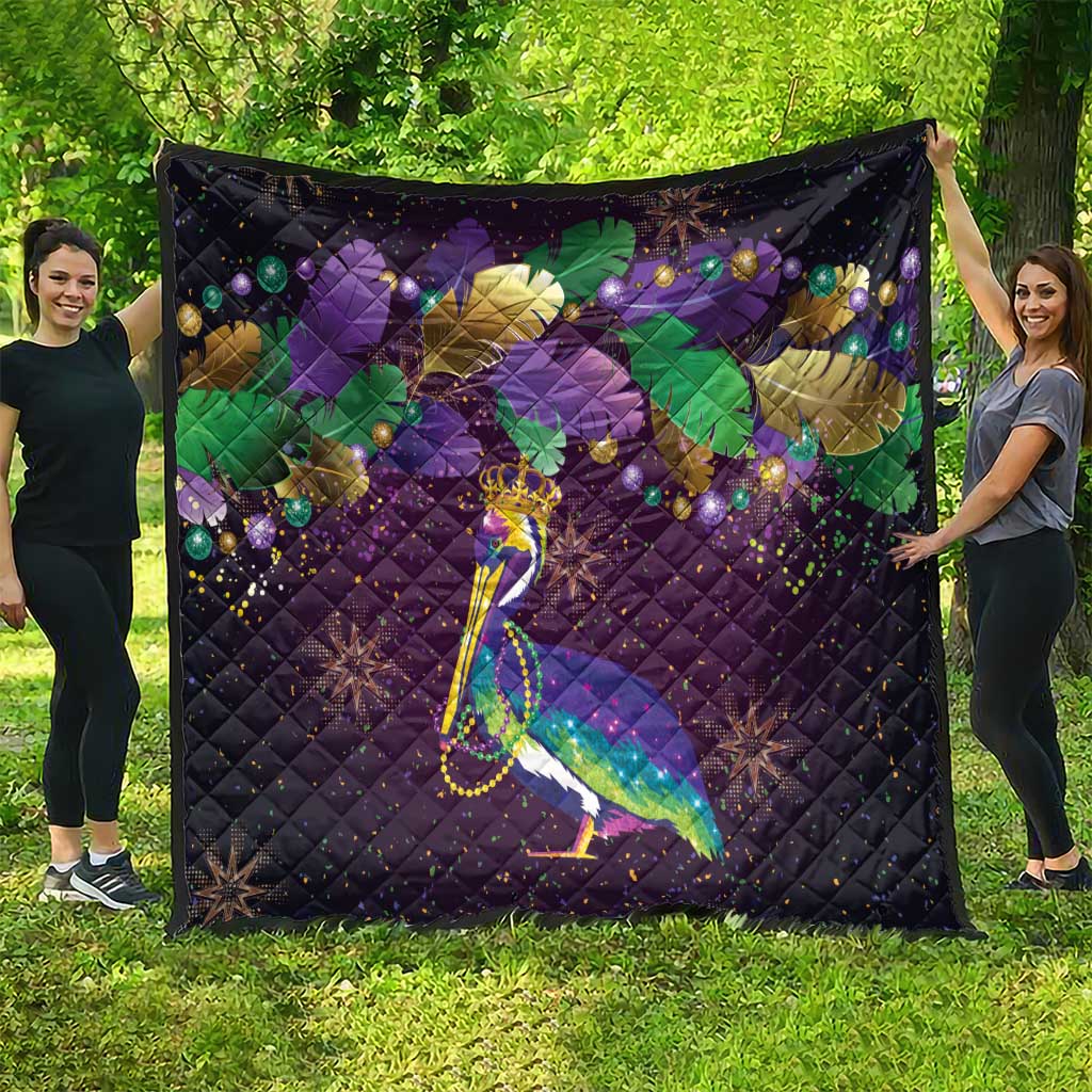 Faux Glitter Funny Mardi Gras Pelican Quilt Party Vibes - Wonder Print Shop