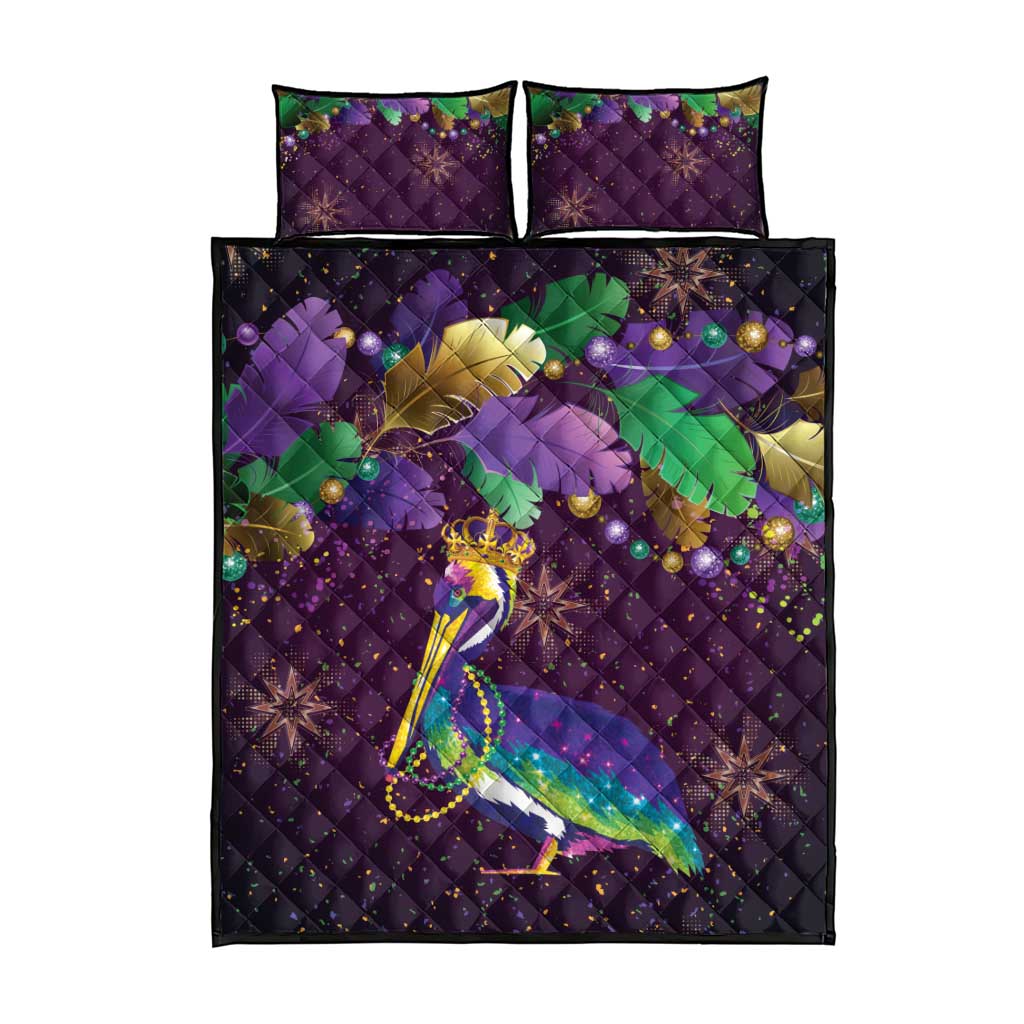 Faux Glitter Funny Mardi Gras Pelican Quilt Bed Set Party Vibes - Wonder Print Shop