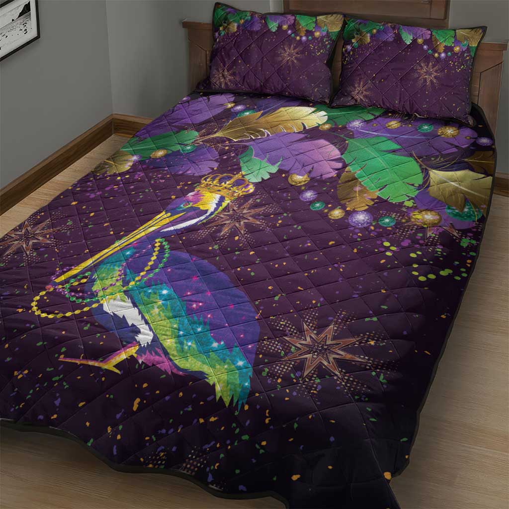 Faux Glitter Funny Mardi Gras Pelican Quilt Bed Set Party Vibes - Wonder Print Shop
