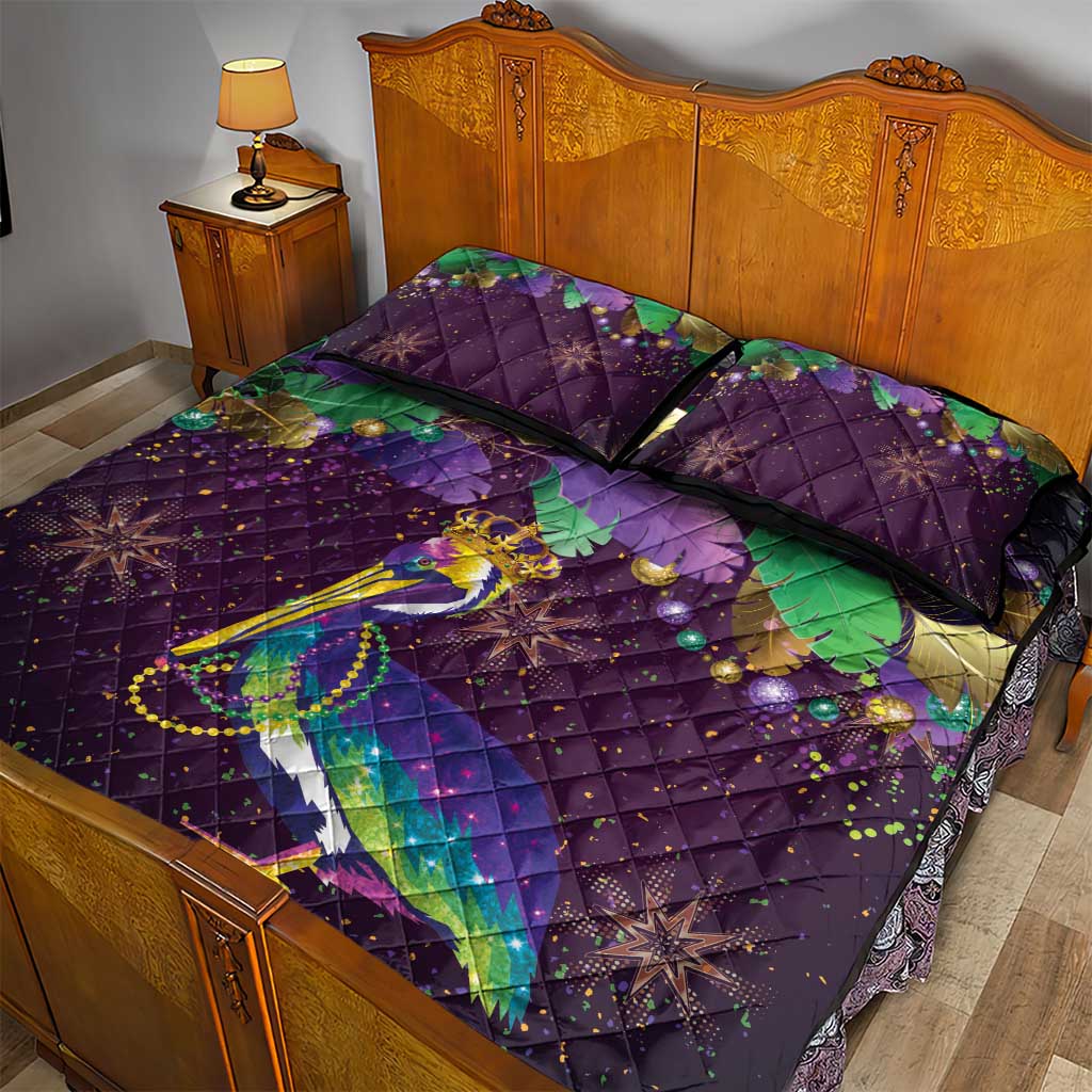 Faux Glitter Funny Mardi Gras Pelican Quilt Bed Set Party Vibes - Wonder Print Shop