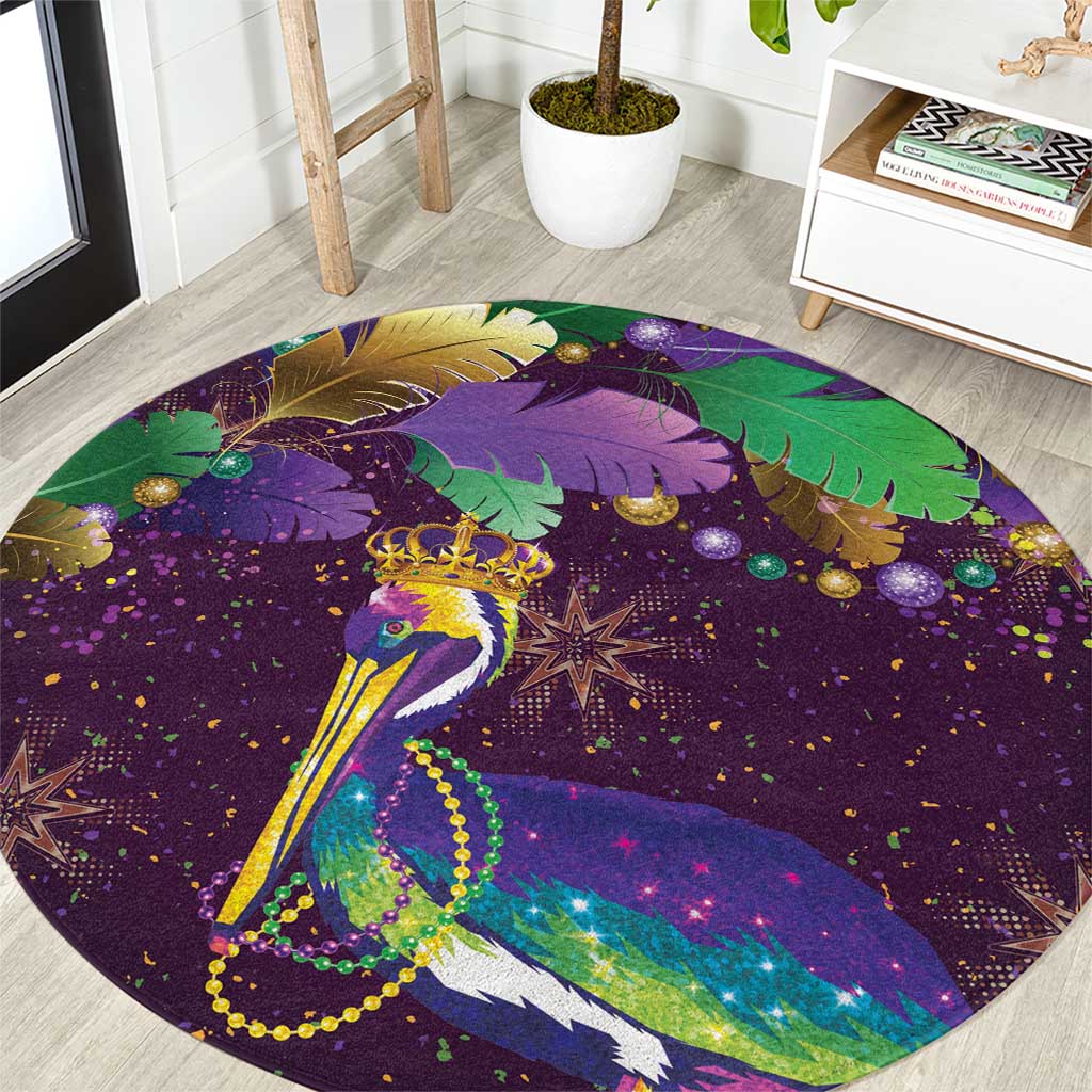 Faux Glitter Funny Mardi Gras Pelican Round Carpet Party Vibes - Wonder Print Shop