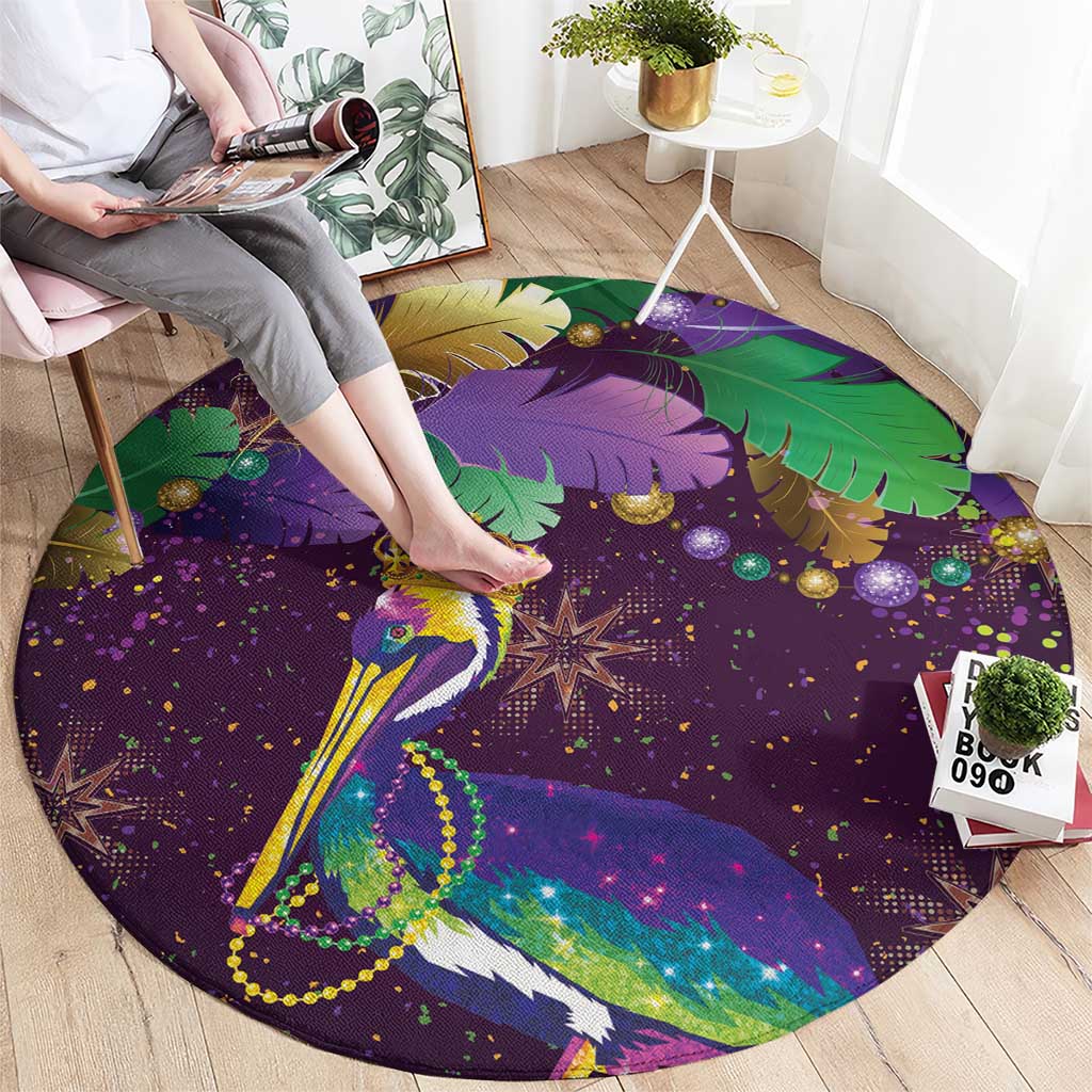 Faux Glitter Funny Mardi Gras Pelican Round Carpet Party Vibes - Wonder Print Shop