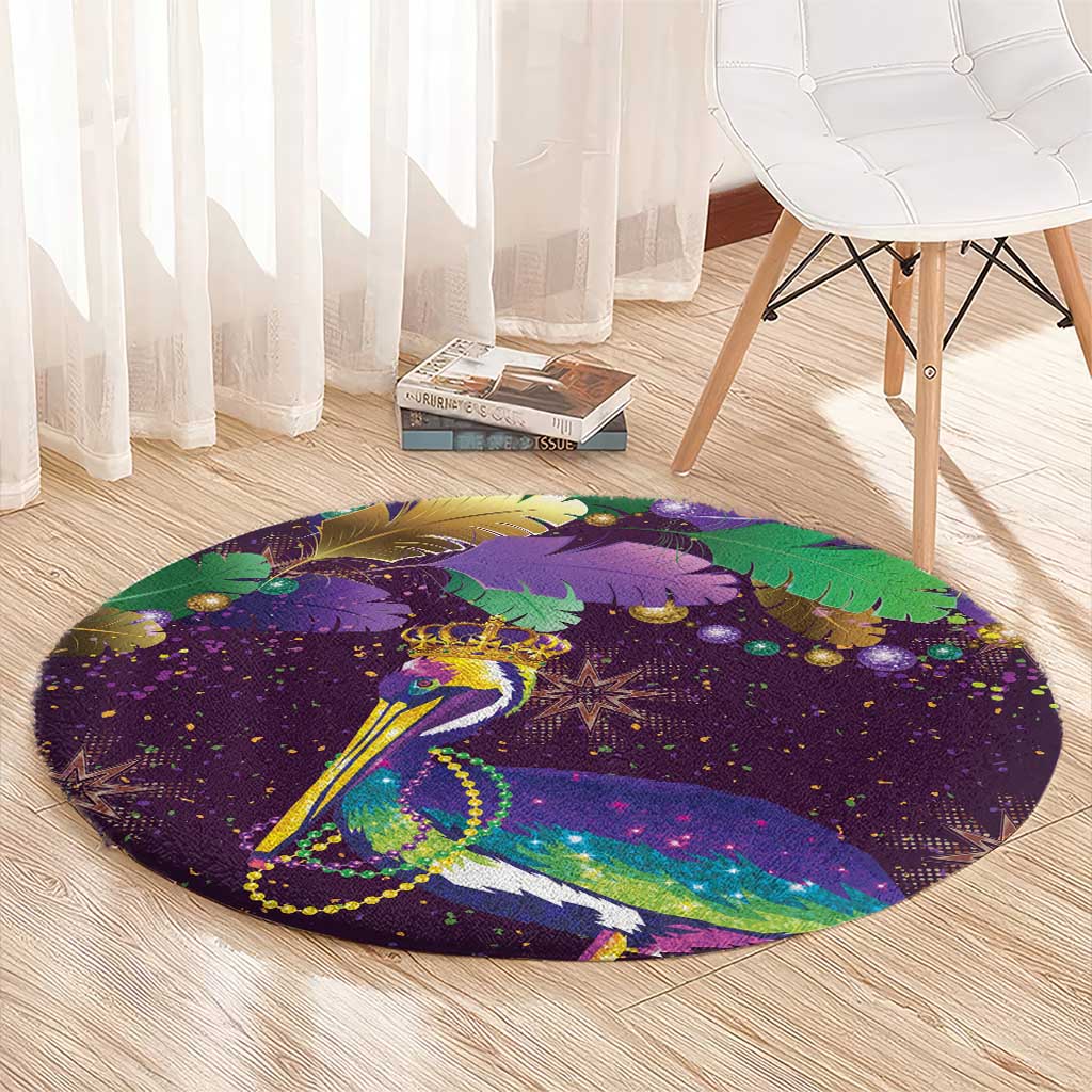 Faux Glitter Funny Mardi Gras Pelican Round Carpet Party Vibes - Wonder Print Shop