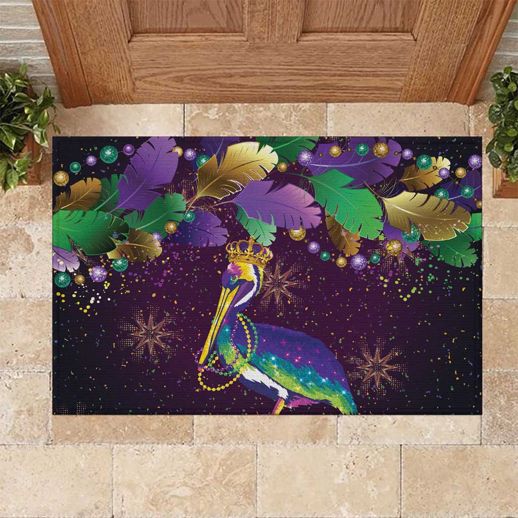Faux Glitter Funny Mardi Gras Pelican Rubber Doormat Party Vibes - Wonder Print Shop