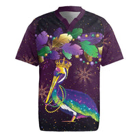 Faux Glitter Funny Mardi Gras Pelican Rugby Jersey Party Vibes - Wonder Print Shop