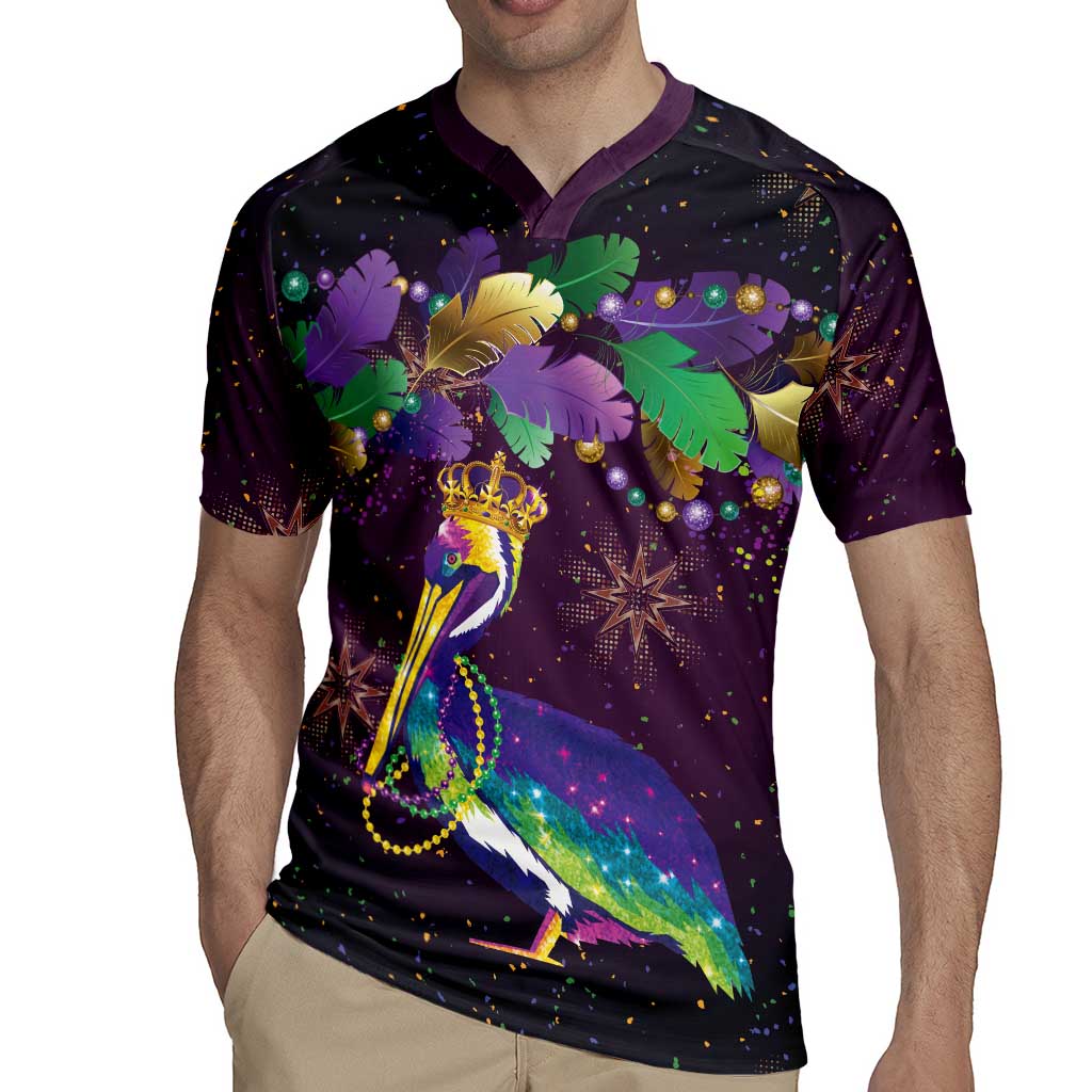 Faux Glitter Funny Mardi Gras Pelican Rugby Jersey Party Vibes - Wonder Print Shop