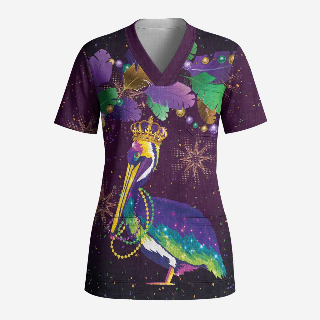 Faux Glitter Funny Mardi Gras Pelican Scrub Top Party Vibes - Wonder Print Shop