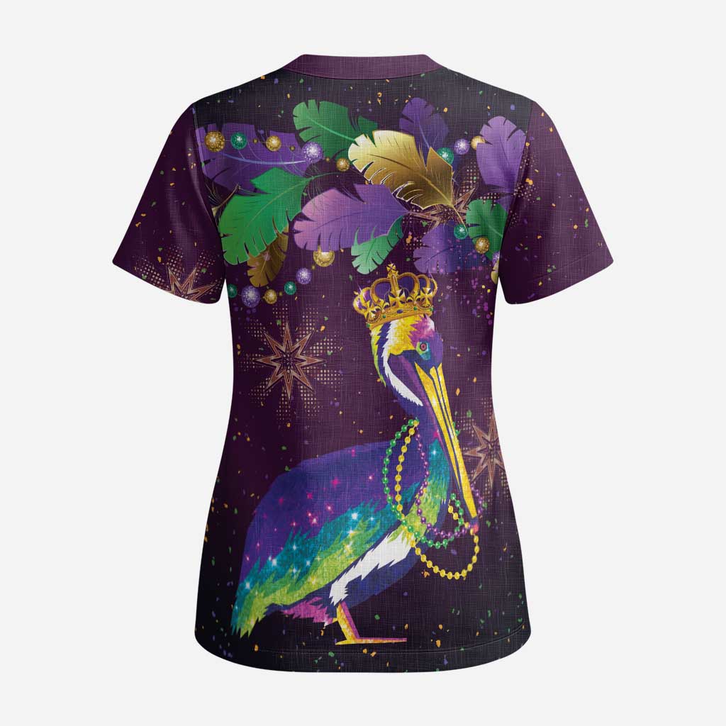 Faux Glitter Funny Mardi Gras Pelican Scrub Top Party Vibes - Wonder Print Shop