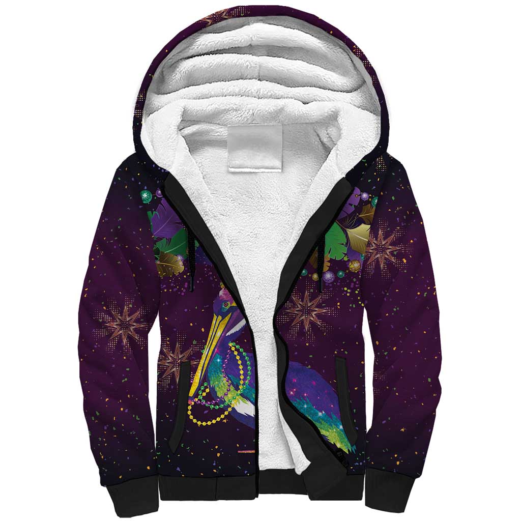 Faux Glitter Funny Mardi Gras Pelican Sherpa Hoodie Party Vibes - Wonder Print Shop