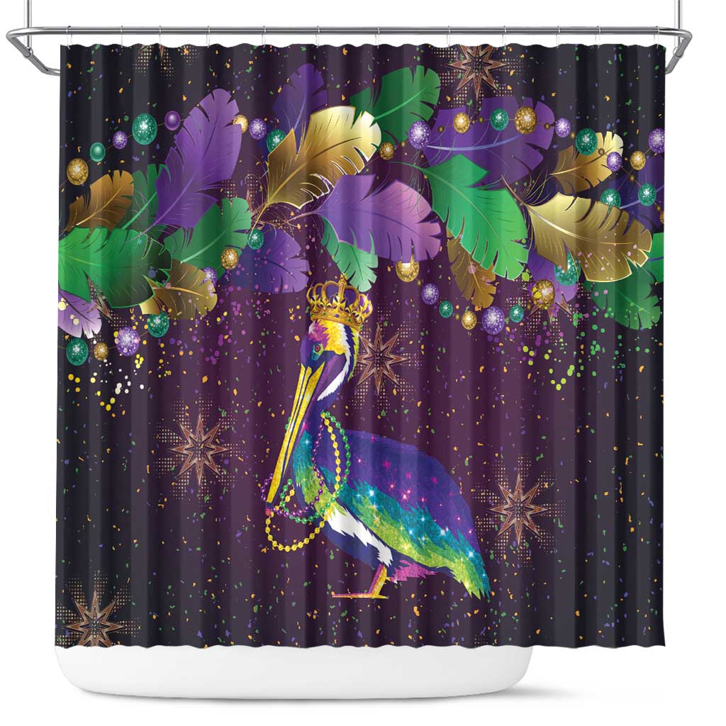 Faux Glitter Funny Mardi Gras Pelican Shower Curtain Party Vibes - Wonder Print Shop