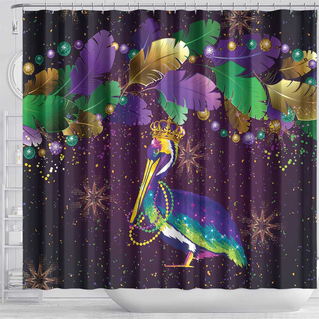 Faux Glitter Funny Mardi Gras Pelican Shower Curtain Party Vibes - Wonder Print Shop