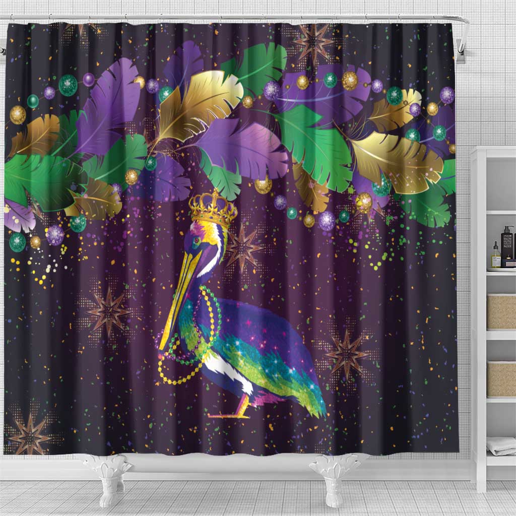 Faux Glitter Funny Mardi Gras Pelican Shower Curtain Party Vibes - Wonder Print Shop