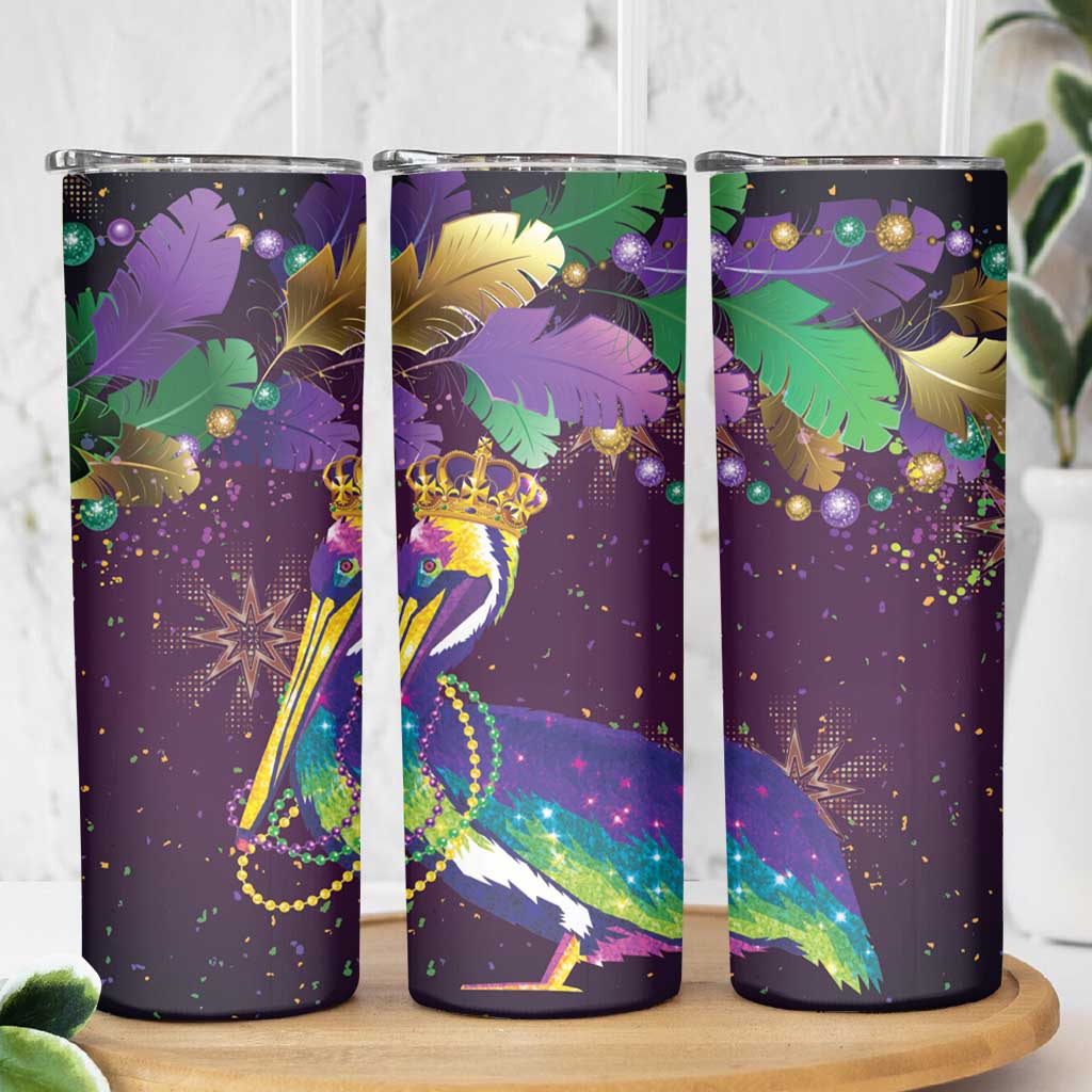 Faux Glitter Funny Mardi Gras Pelican Skinny Tumbler Party Vibes - Wonder Print Shop