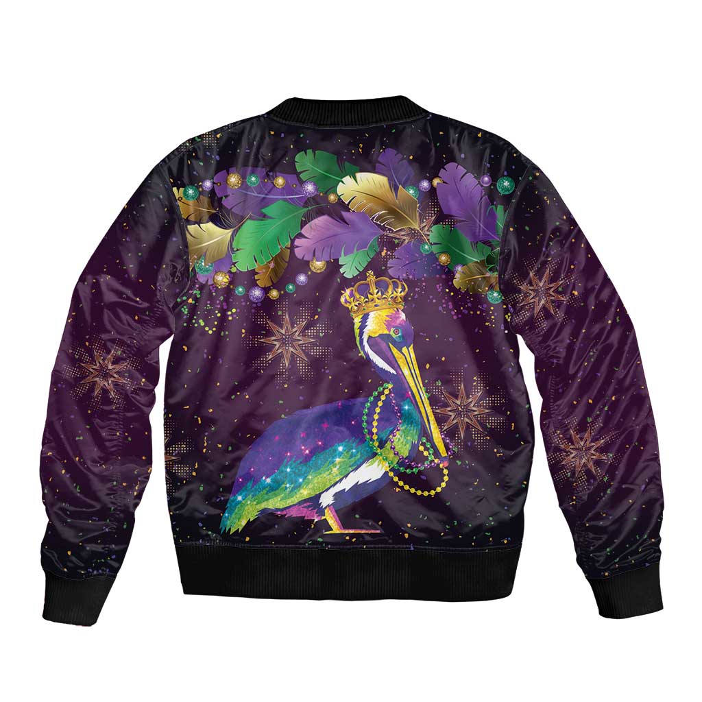 Faux Glitter Funny Mardi Gras Pelican Sleeve Zip Bomber Jacket Party Vibes - Wonder Print Shop