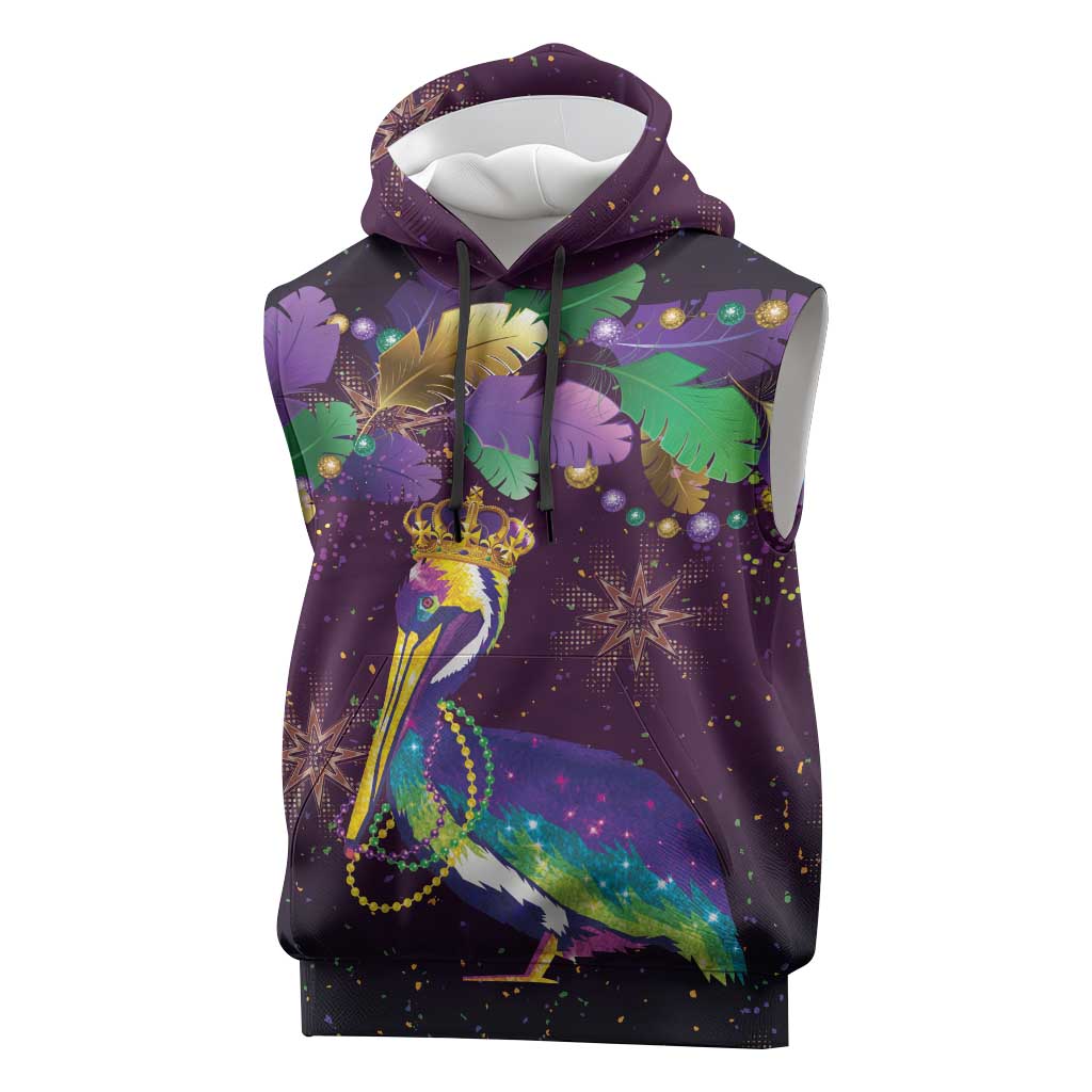 Faux Glitter Funny Mardi Gras Pelican Sleeveless Hoodie Party Vibes - Wonder Print Shop