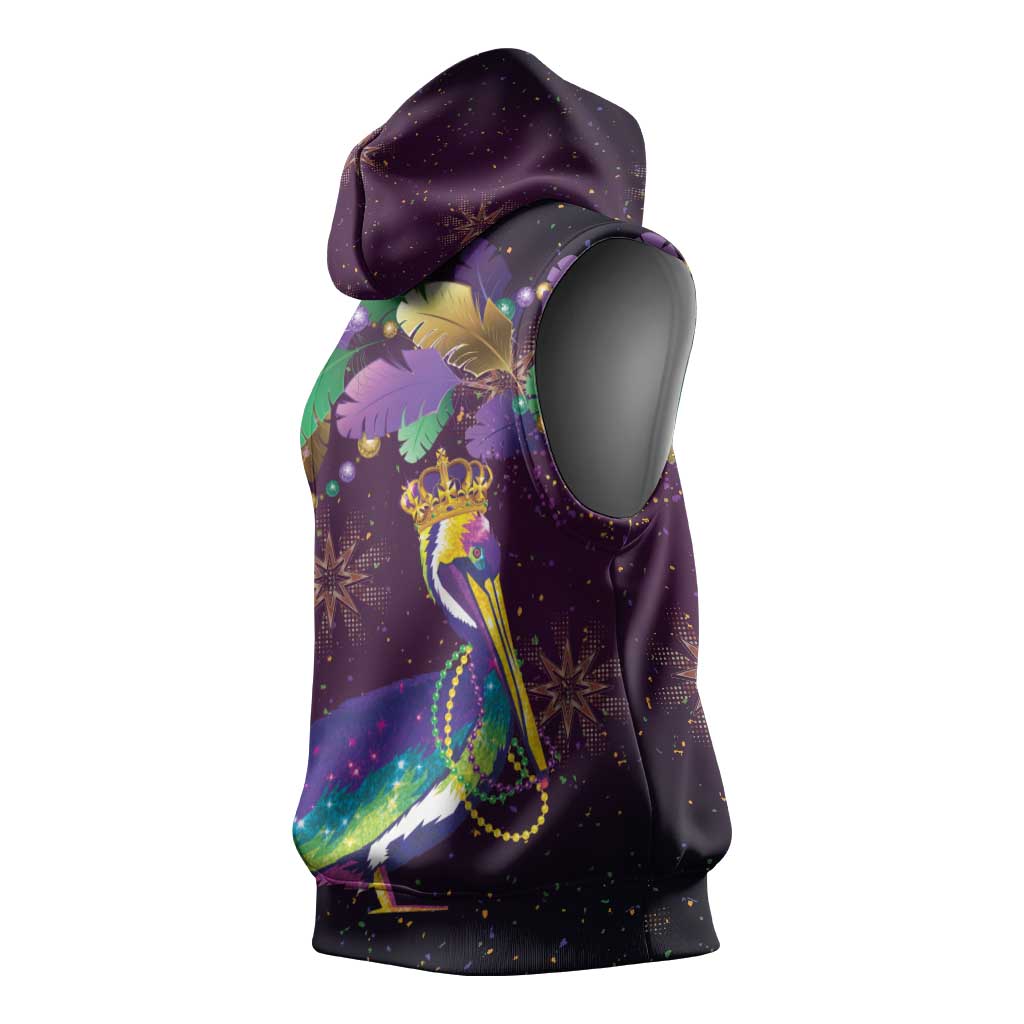 Faux Glitter Funny Mardi Gras Pelican Sleeveless Hoodie Party Vibes - Wonder Print Shop