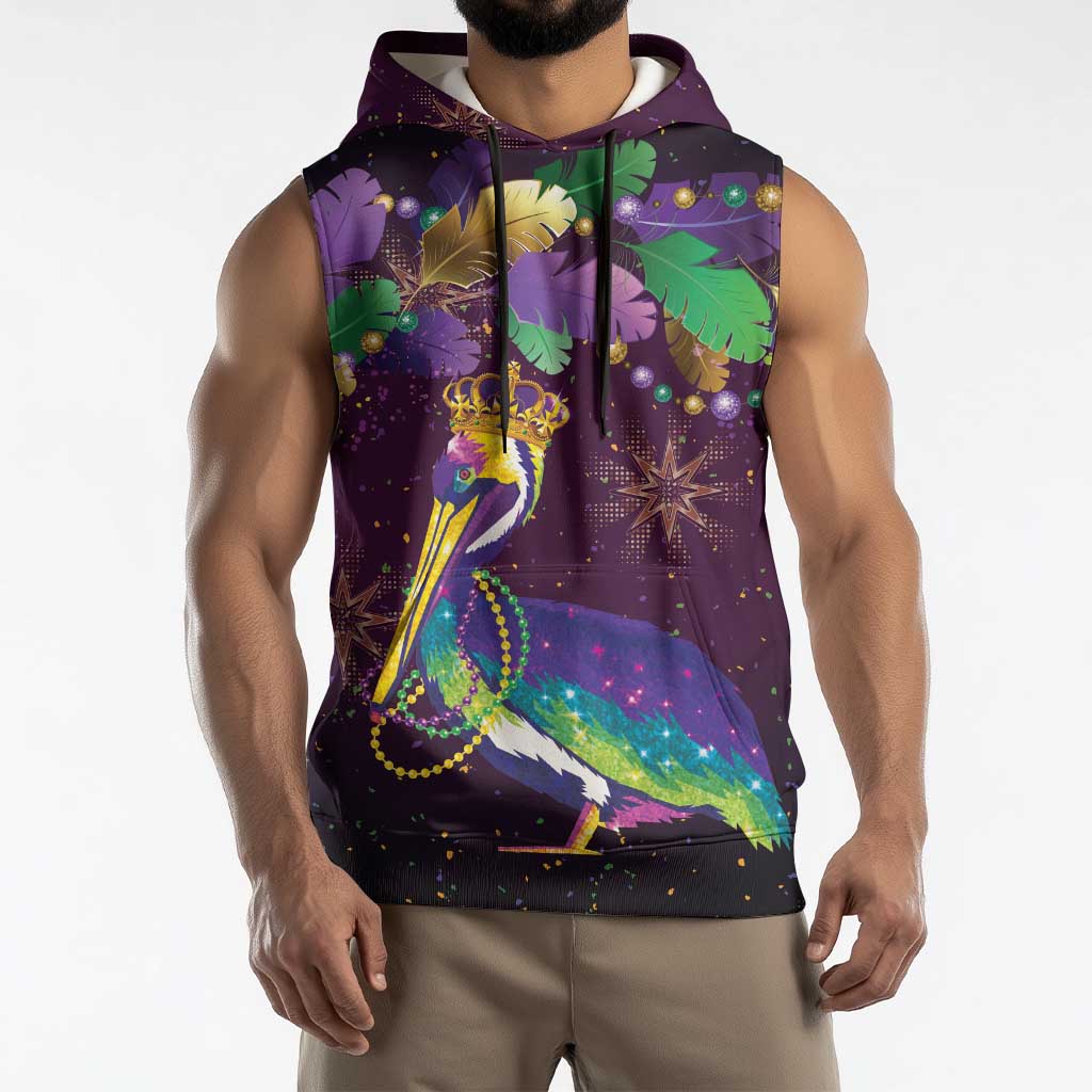 Faux Glitter Funny Mardi Gras Pelican Sleeveless Hoodie Party Vibes - Wonder Print Shop