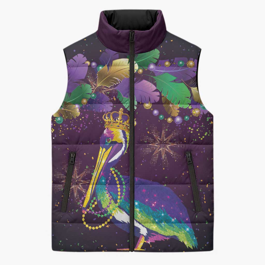 Faux Glitter Funny Mardi Gras Pelican Sleeveless Puffer Jacket Party Vibes - Wonder Print Shop