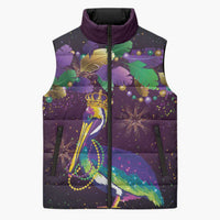 Faux Glitter Funny Mardi Gras Pelican Sleeveless Puffer Jacket Party Vibes - Wonder Print Shop