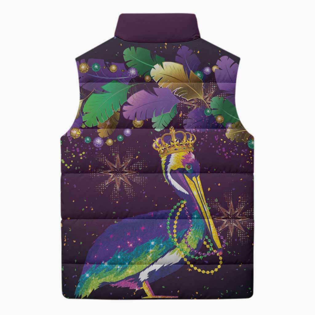 Faux Glitter Funny Mardi Gras Pelican Sleeveless Puffer Jacket Party Vibes - Wonder Print Shop