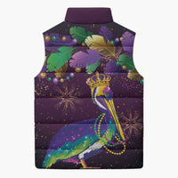 Faux Glitter Funny Mardi Gras Pelican Sleeveless Puffer Jacket Party Vibes - Wonder Print Shop