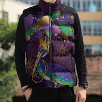Faux Glitter Funny Mardi Gras Pelican Sleeveless Puffer Jacket Party Vibes - Wonder Print Shop