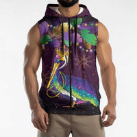 Faux Glitter Funny Mardi Gras Pelican Sleeveless Zip Hoodie Party Vibes - Wonder Print Shop