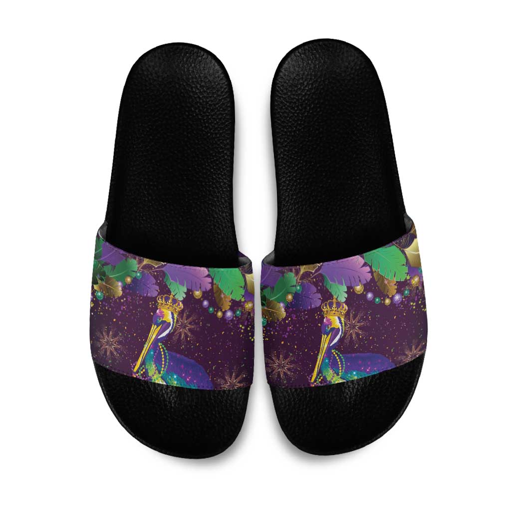 Faux Glitter Funny Mardi Gras Pelican Slide Sandals Party Vibes - Wonder Print Shop