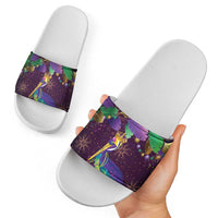 Faux Glitter Funny Mardi Gras Pelican Slide Sandals Party Vibes - Wonder Print Shop