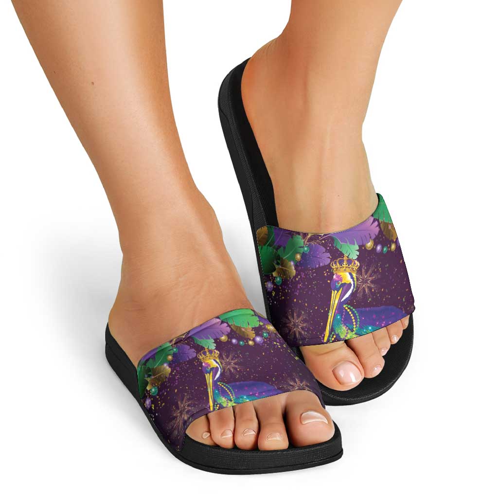 Faux Glitter Funny Mardi Gras Pelican Slide Sandals Party Vibes - Wonder Print Shop