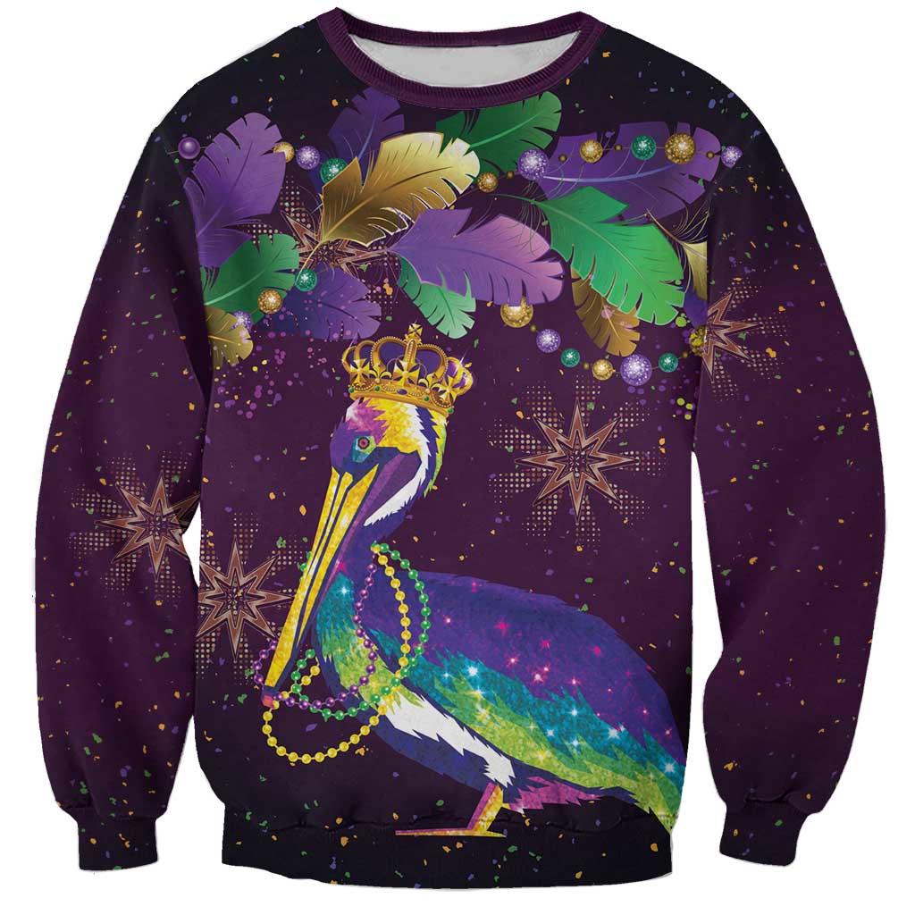 Faux Glitter Funny Mardi Gras Pelican Sweatshirt Party Vibes - Wonder Print Shop