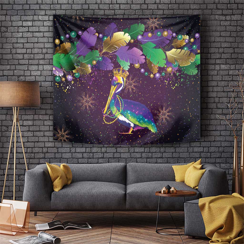 Faux Glitter Funny Mardi Gras Pelican Tapestry Party Vibes - Wonder Print Shop